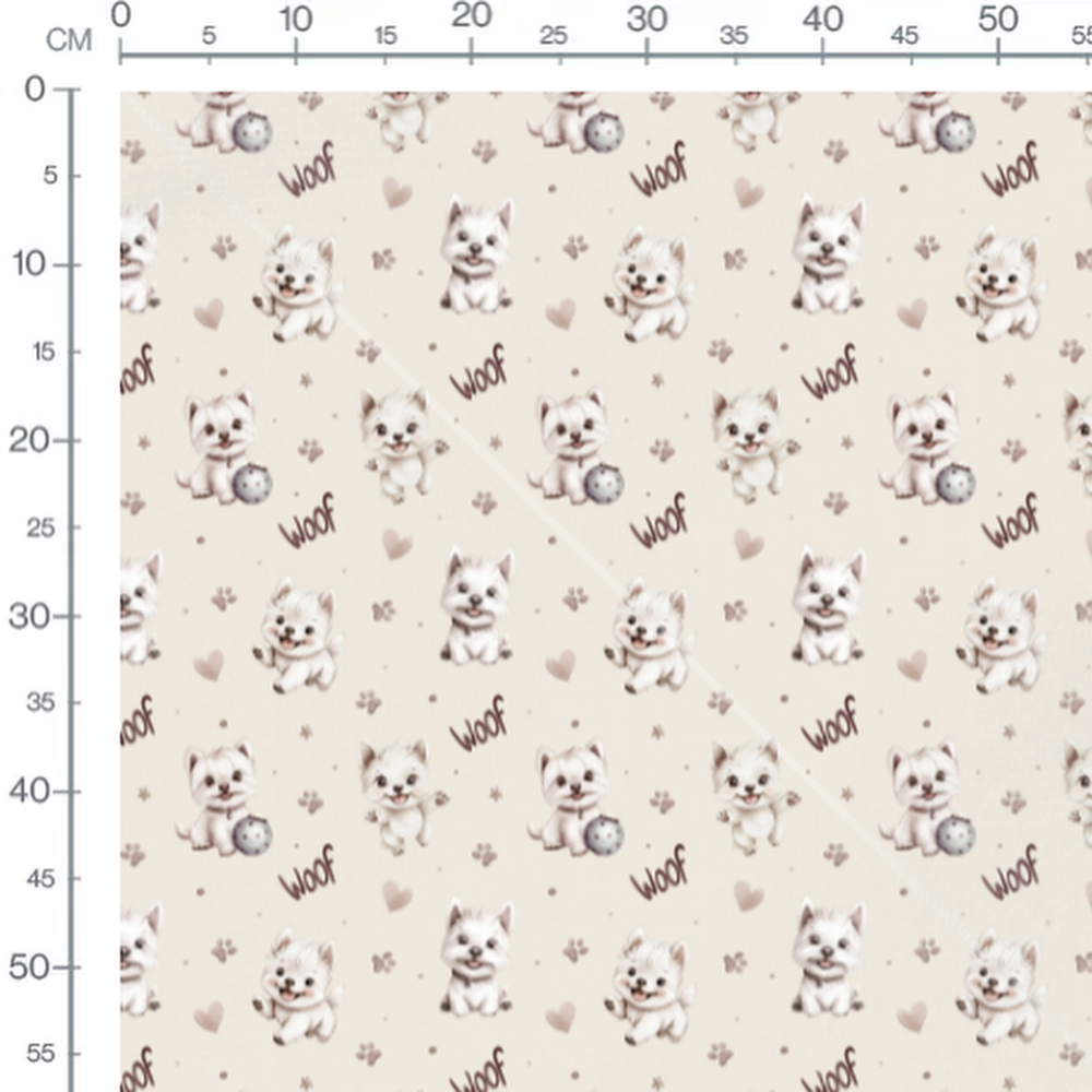 Tissu - Chiots et balles sur beige