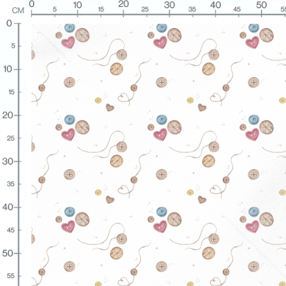 Tissu - Cœurs roses et boutons variés
