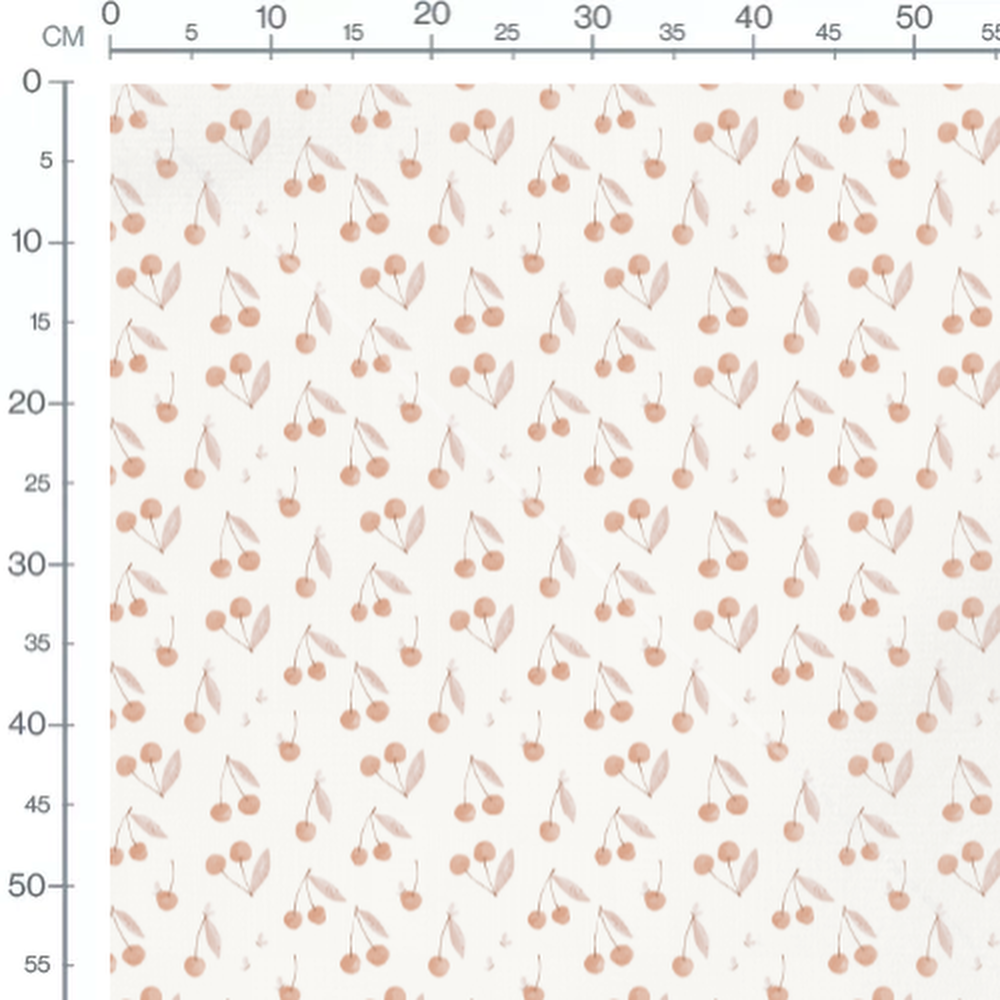 Tissu - Cerises beige et feuilles pastel