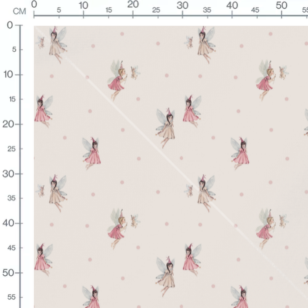 Tissu - Fées roses sur fond crème