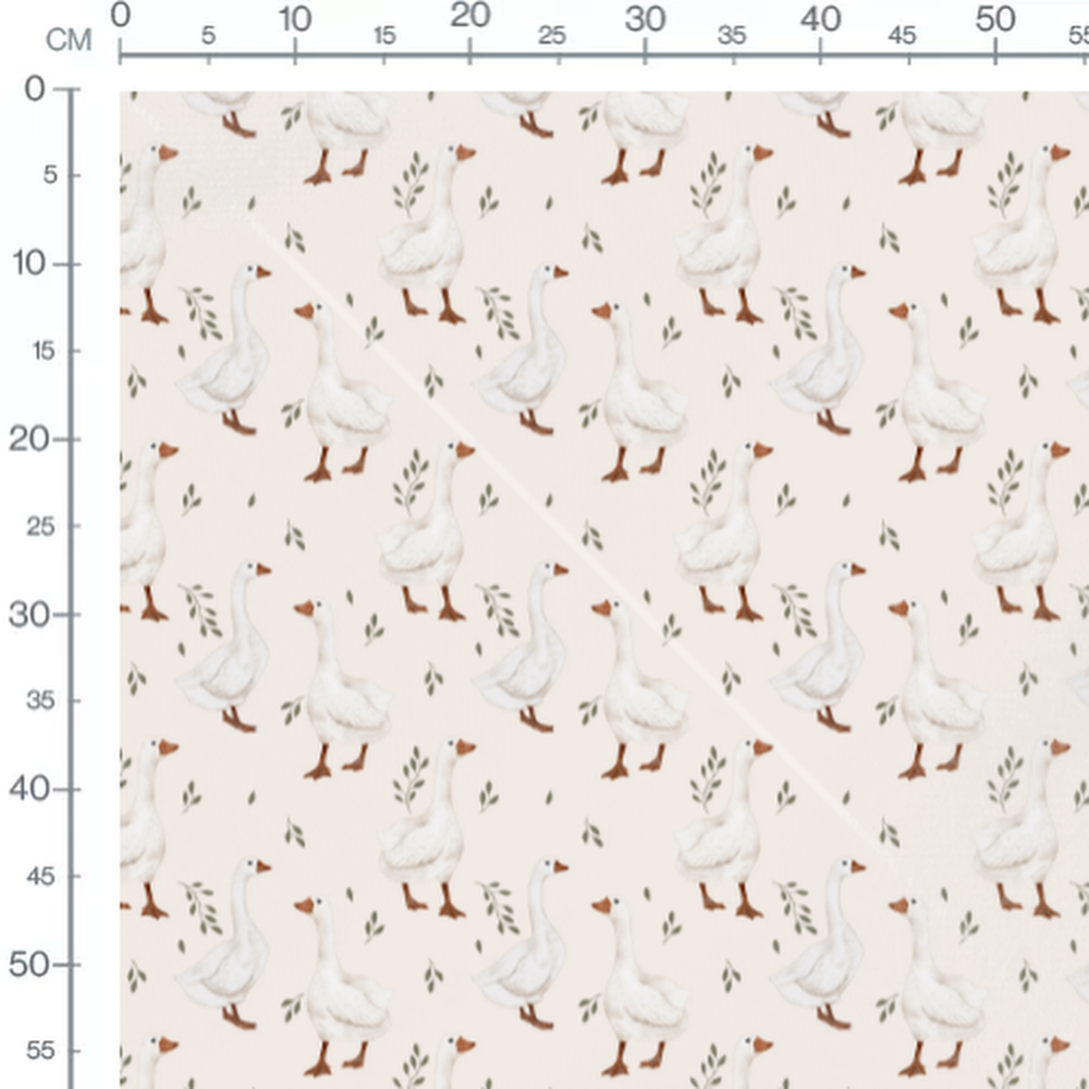Tissu - Oies blanches et feuillage