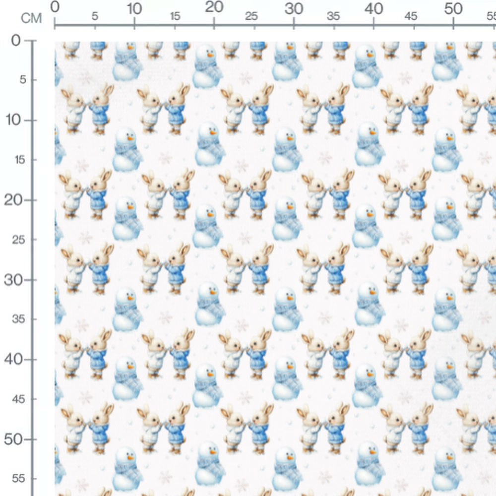Tissu - Lapins et bonhommes de neige