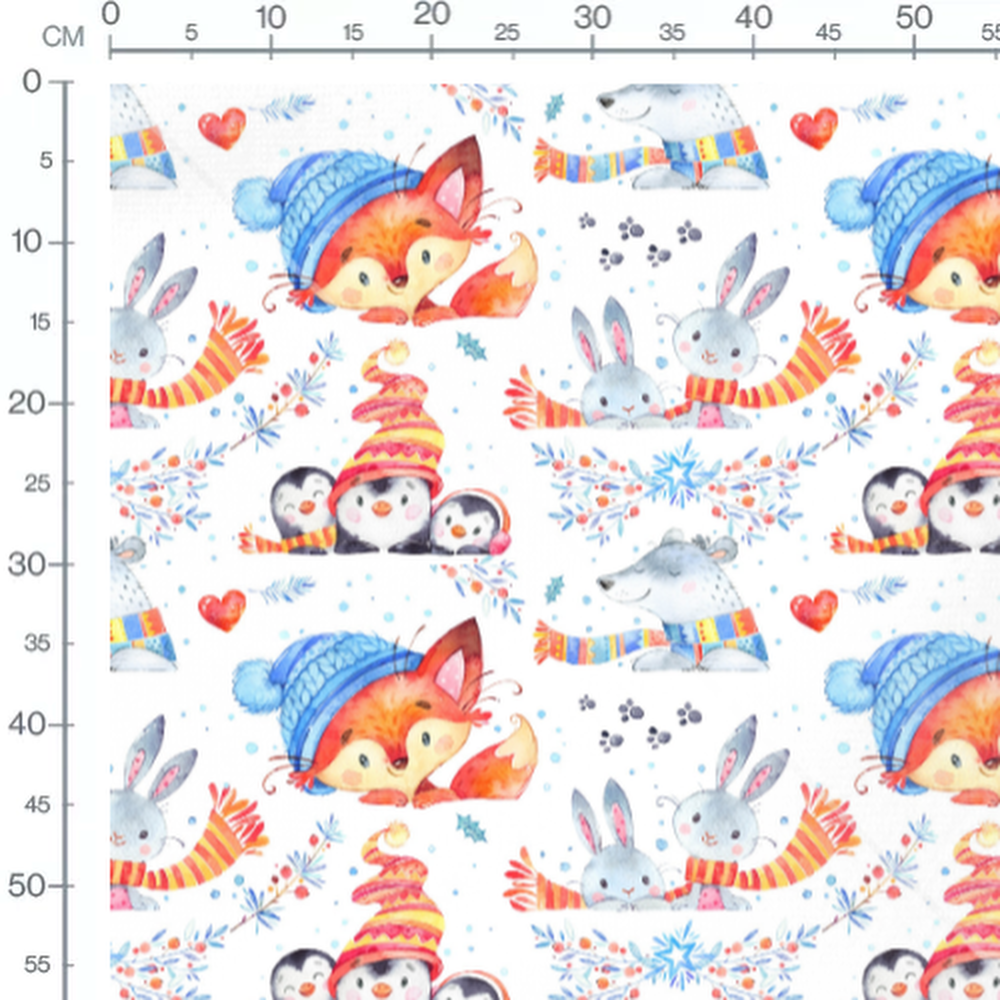 Tissu - Animaux en bonnets colorés