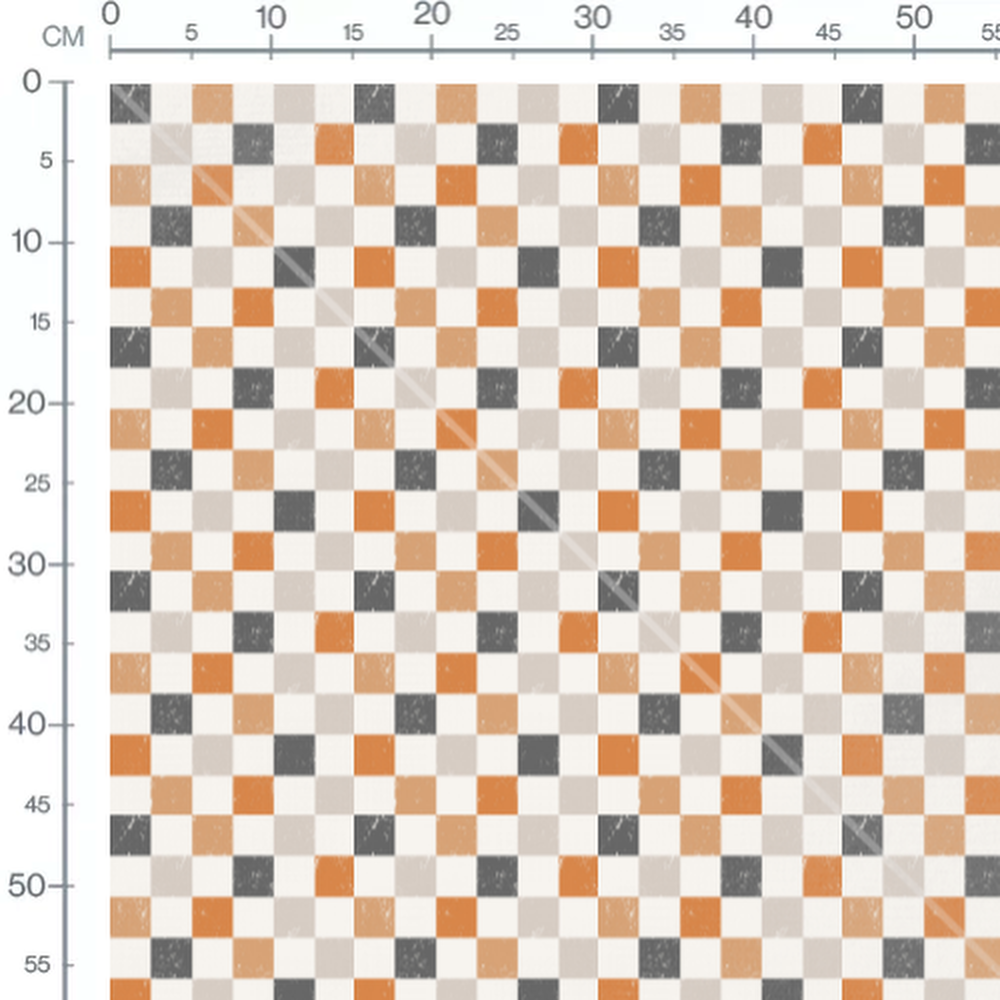 Tissu - Carreaux usés orange et gris