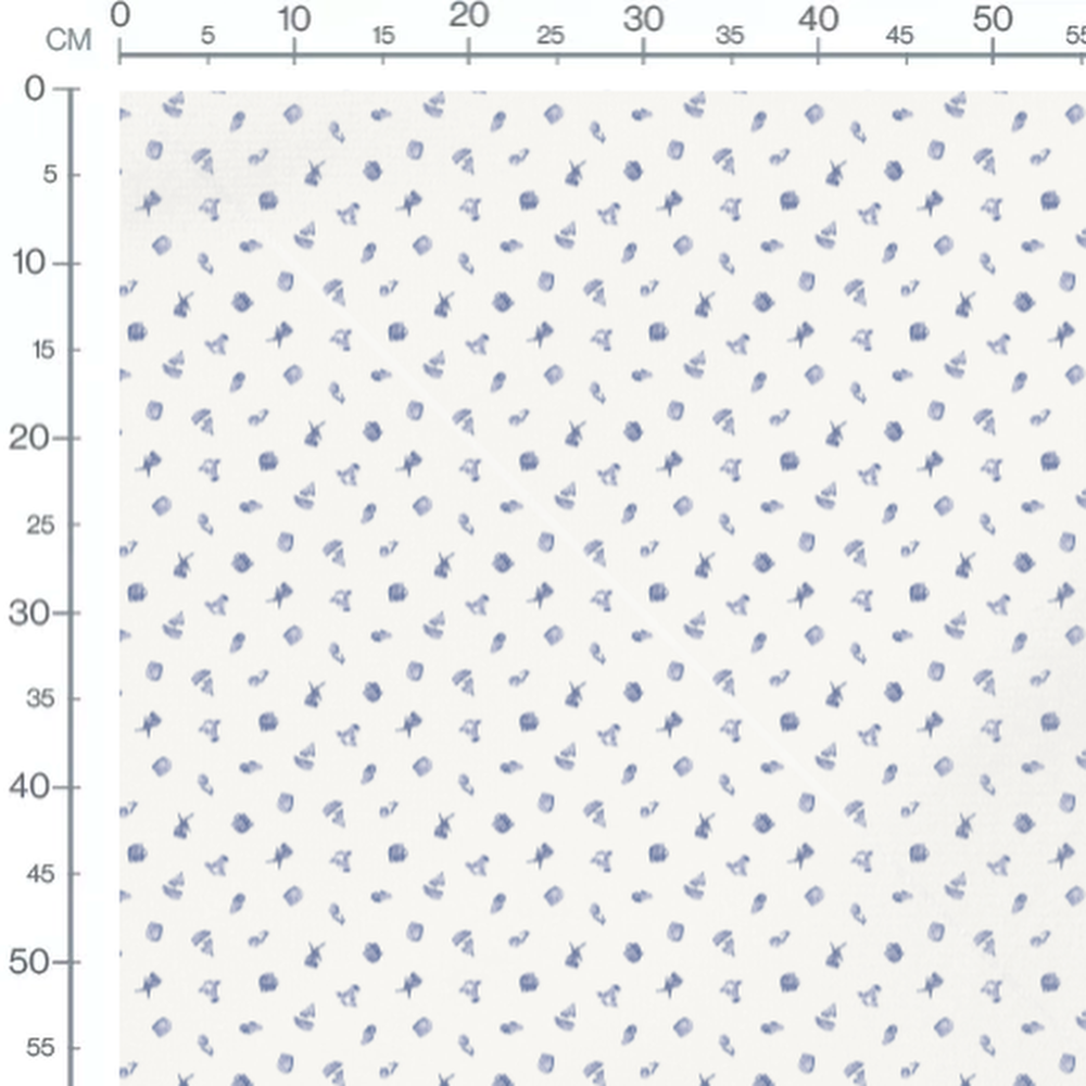 Tissu - Éléments bleus sur fond blanc