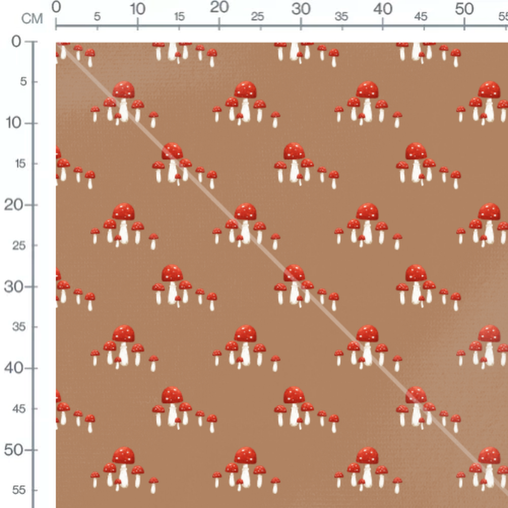 Tissu - Champignons rouges sur brun