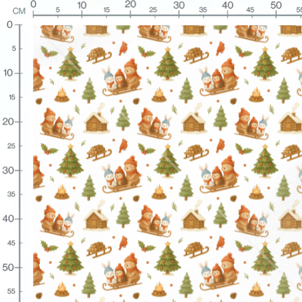 Tissu - Luge d'animaux sur fond blanc