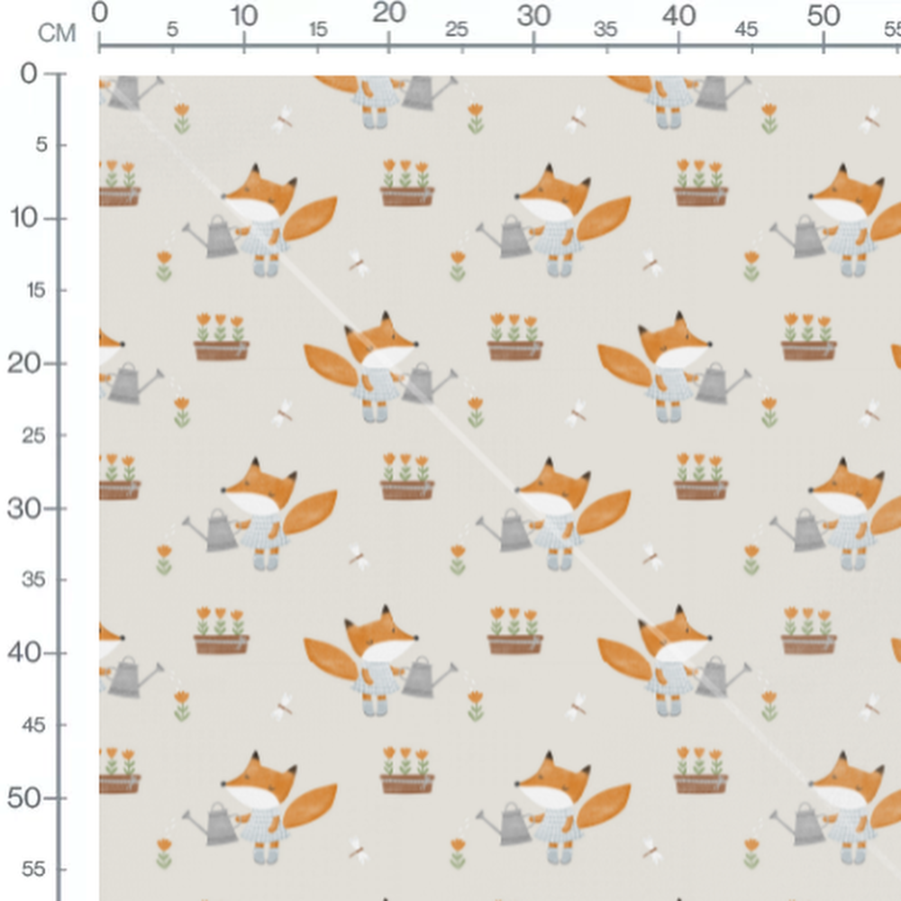 Tissu - Renards arrosant des fleurs