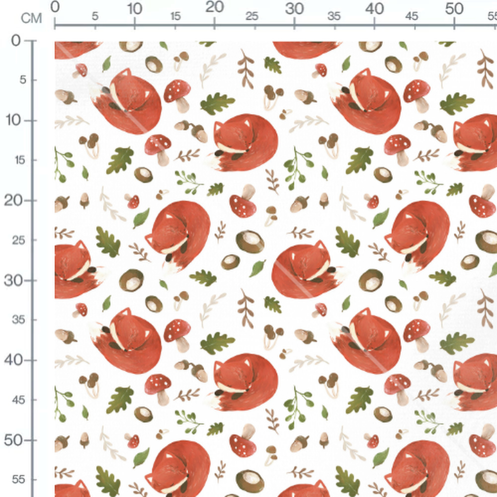 Tissu - Renards et champignons blancs