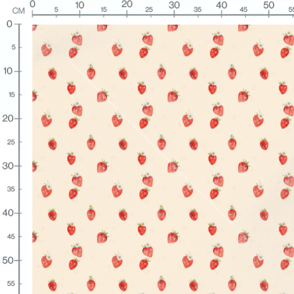 Tissu - Fraises souriantes sur beige