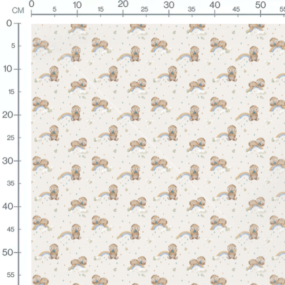 Tissu - Paresseux pastel et nuages