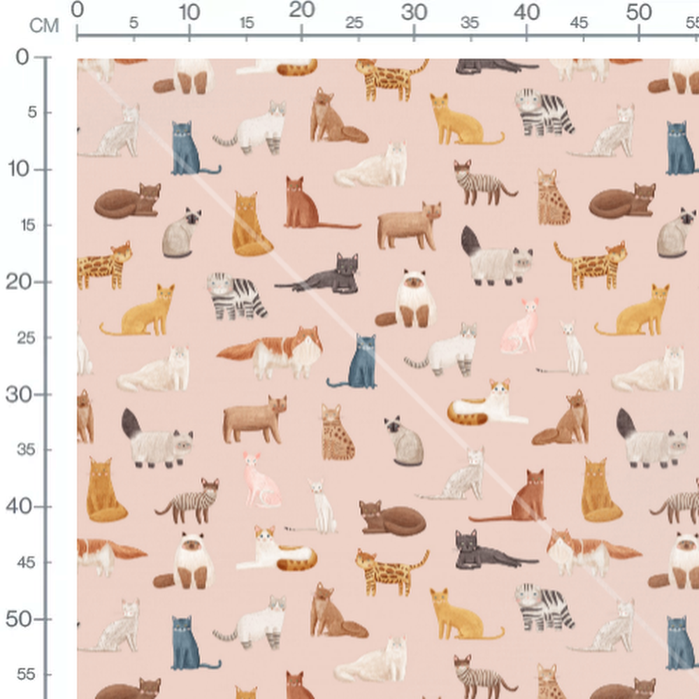 Tissu - Chats variés fond rose