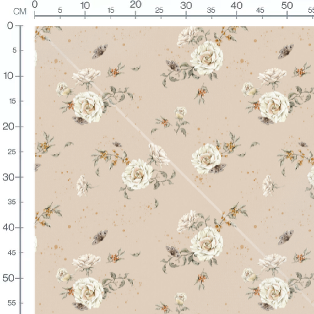 Tissu - Roses et papillons beige