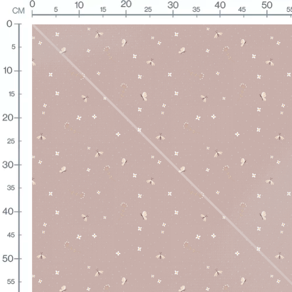Tissu - Papillons crème sur rose pâle