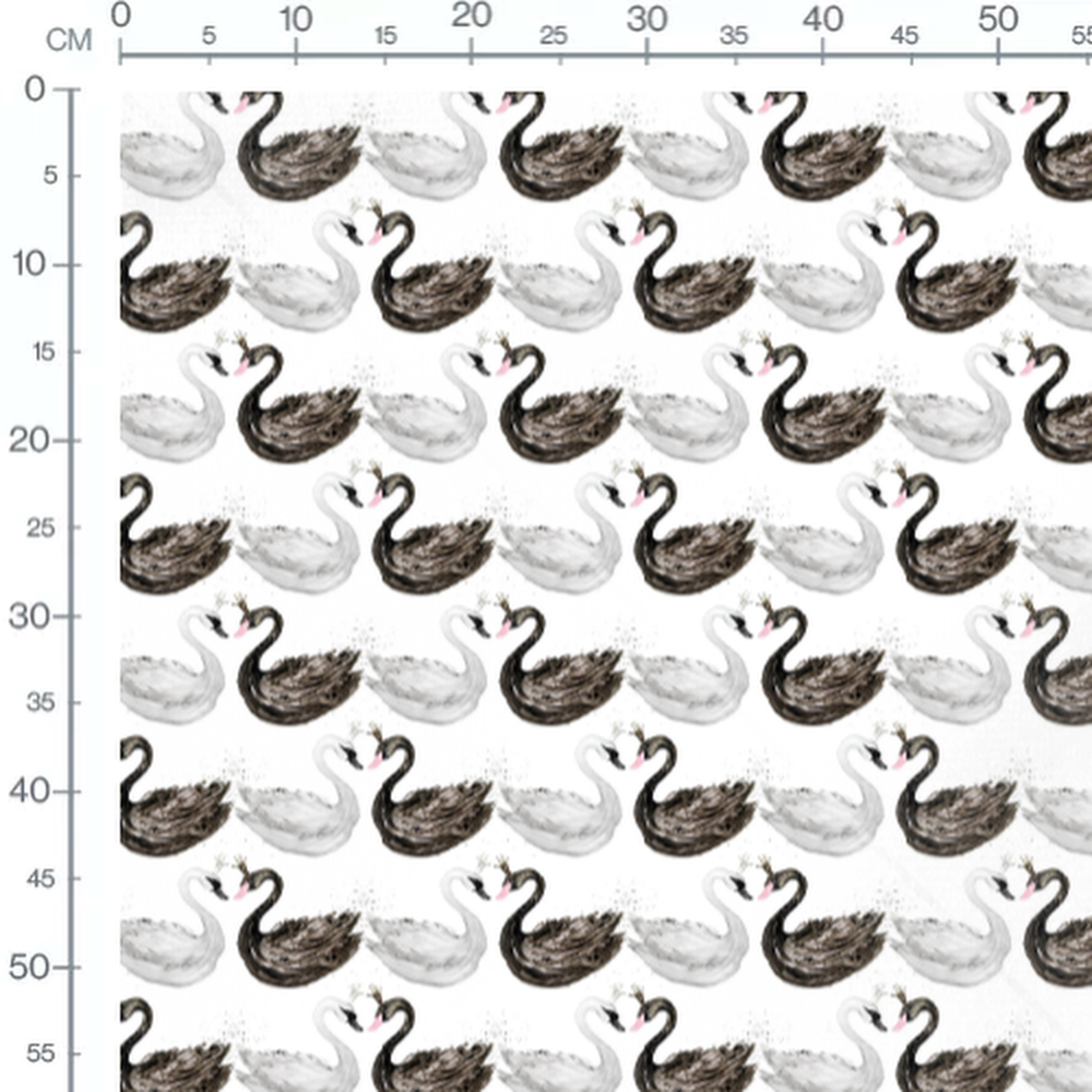 Tissu - Cygnes noirs et blancs