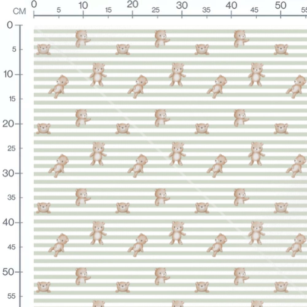 Tissu - Oursons sur rayures vertes