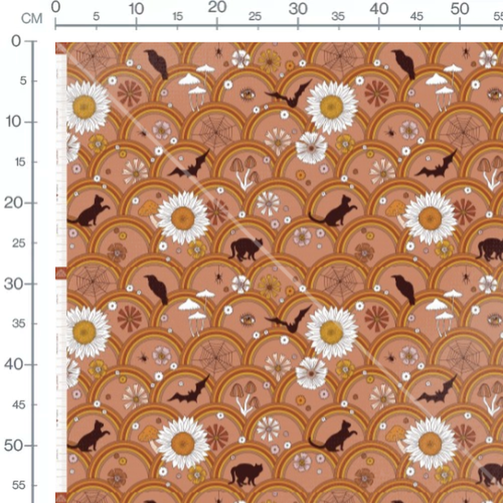Tissu - Champignons et fleurs rétro