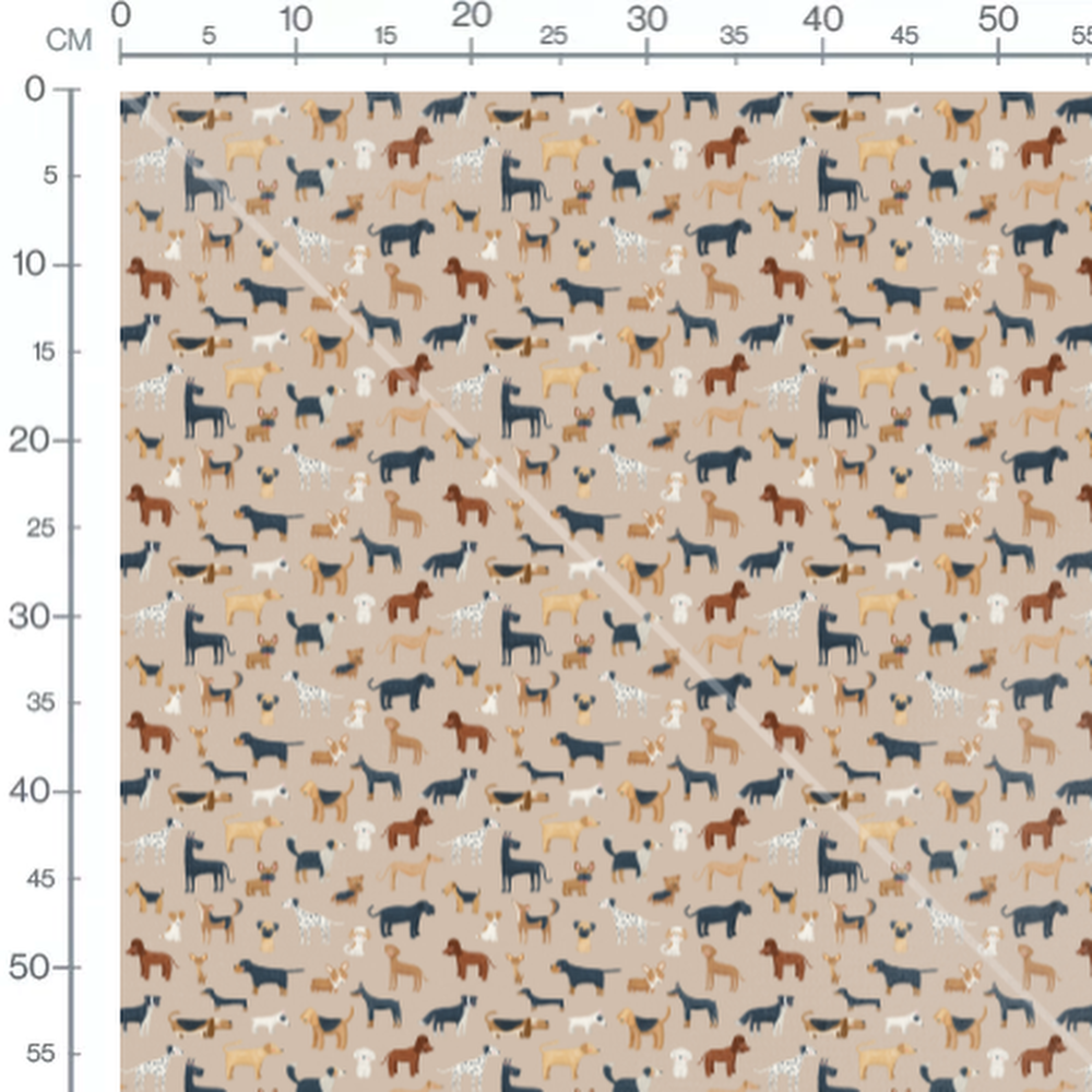 Tissu - Chiens variés sur beige