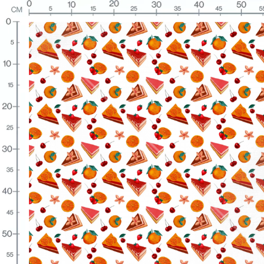Tissu - Gâteaux et fruits colorés