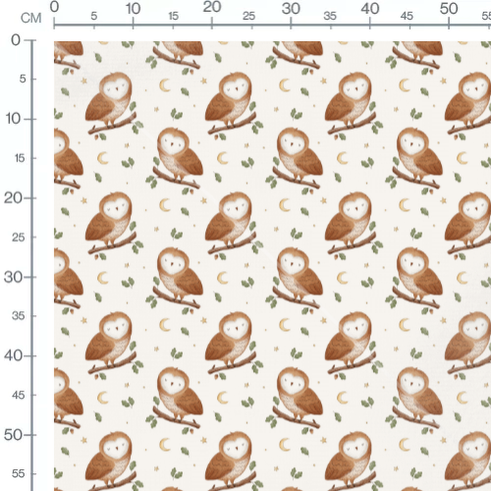 Tissu - Chouettes sur crème dorée