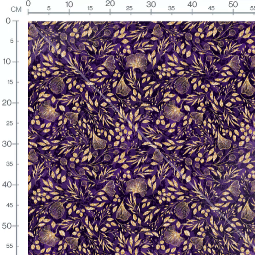 Tissu - Fleurs dorées sur violet