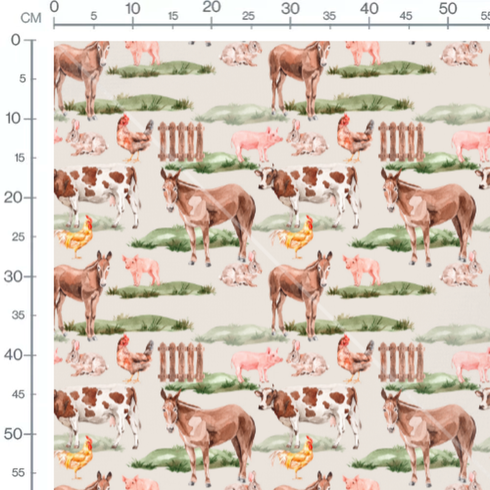Tissu - Animaux variés et herbe verte