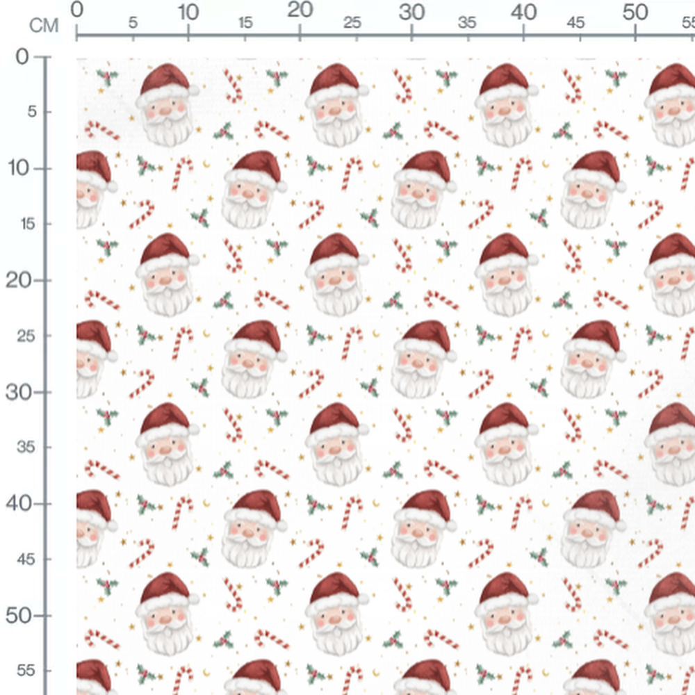 Tissu - Père Noël et cannes rouges