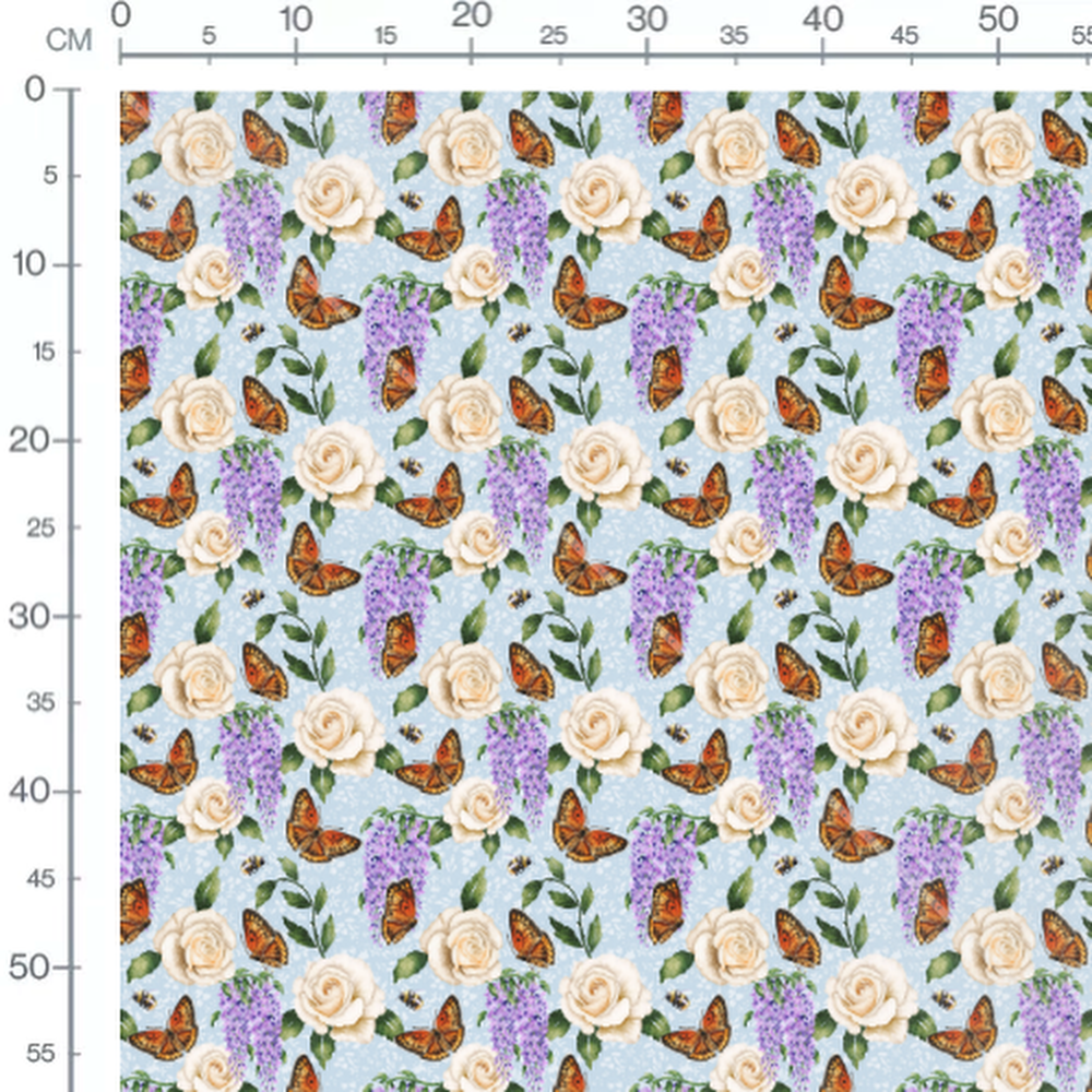 Tissu - Papillons orange et abeilles bleues