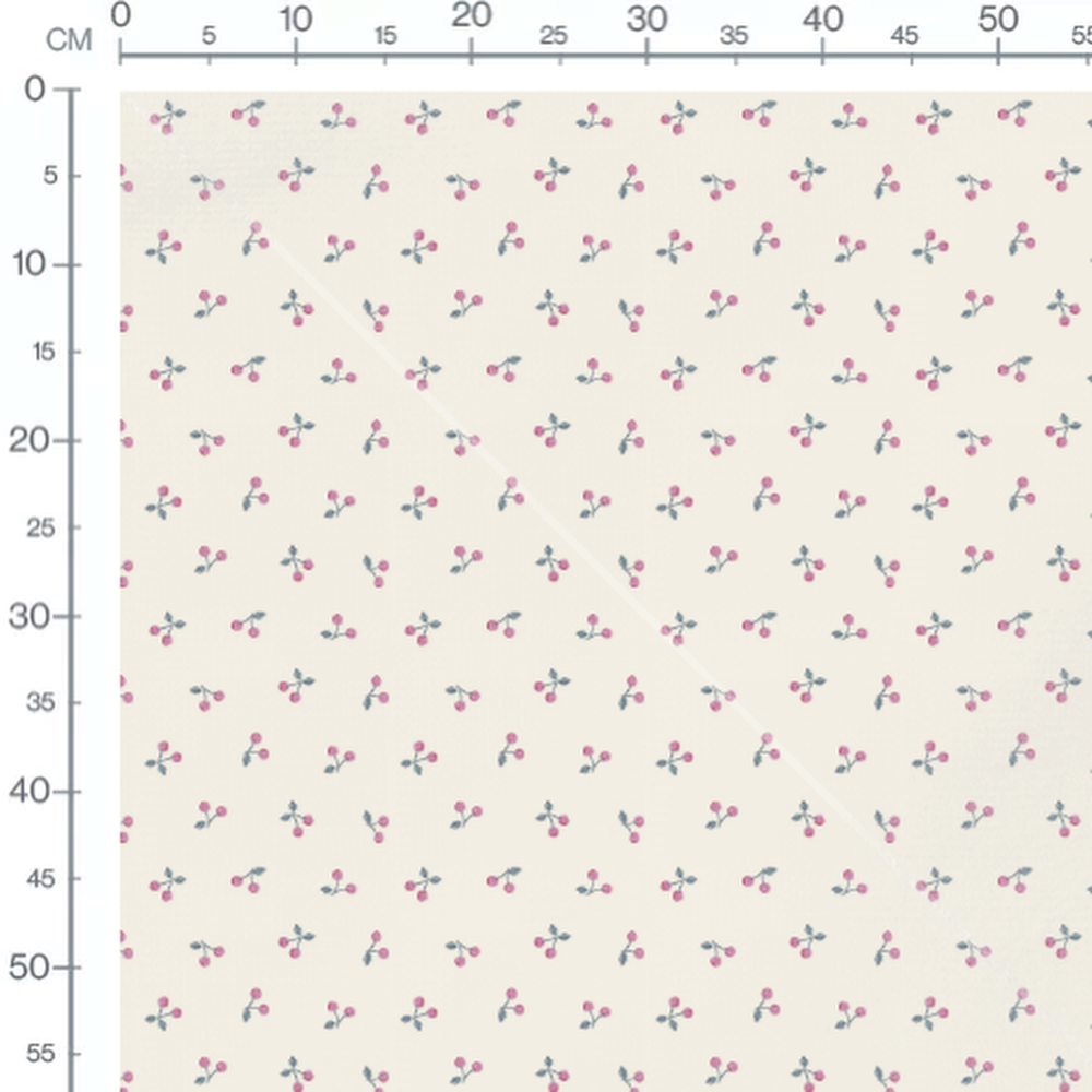 Tissu - Cerises roses en duo sur crème