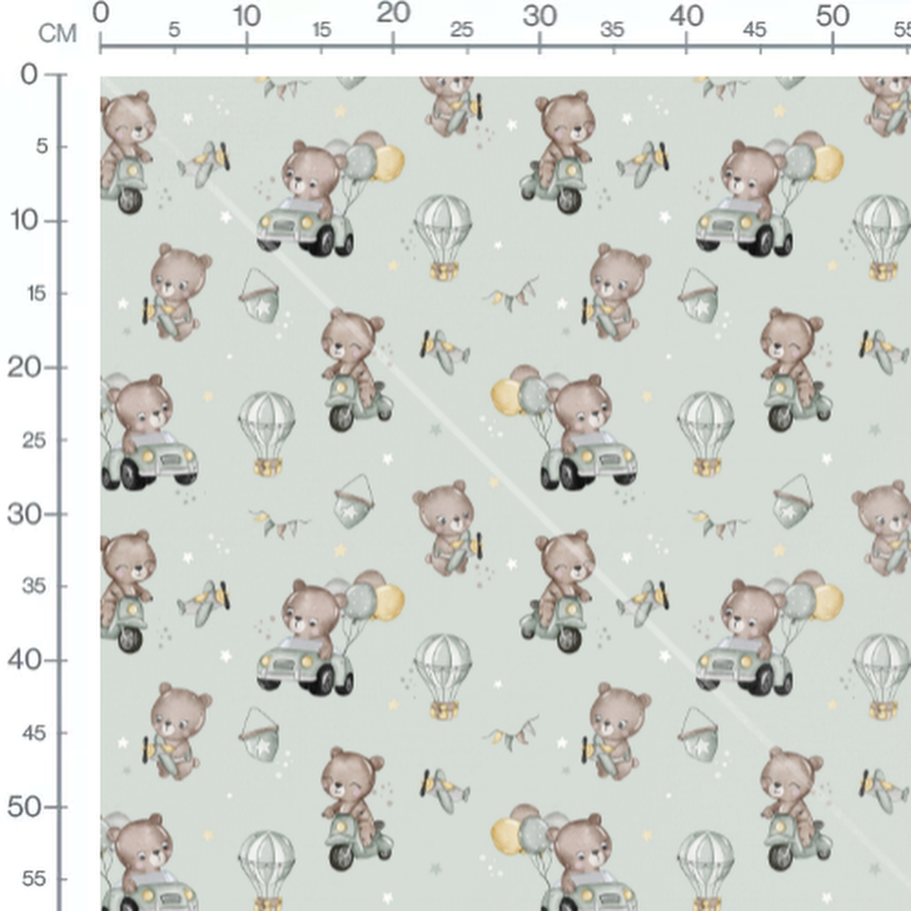 Tissu - Oursons sur fond vert pâle