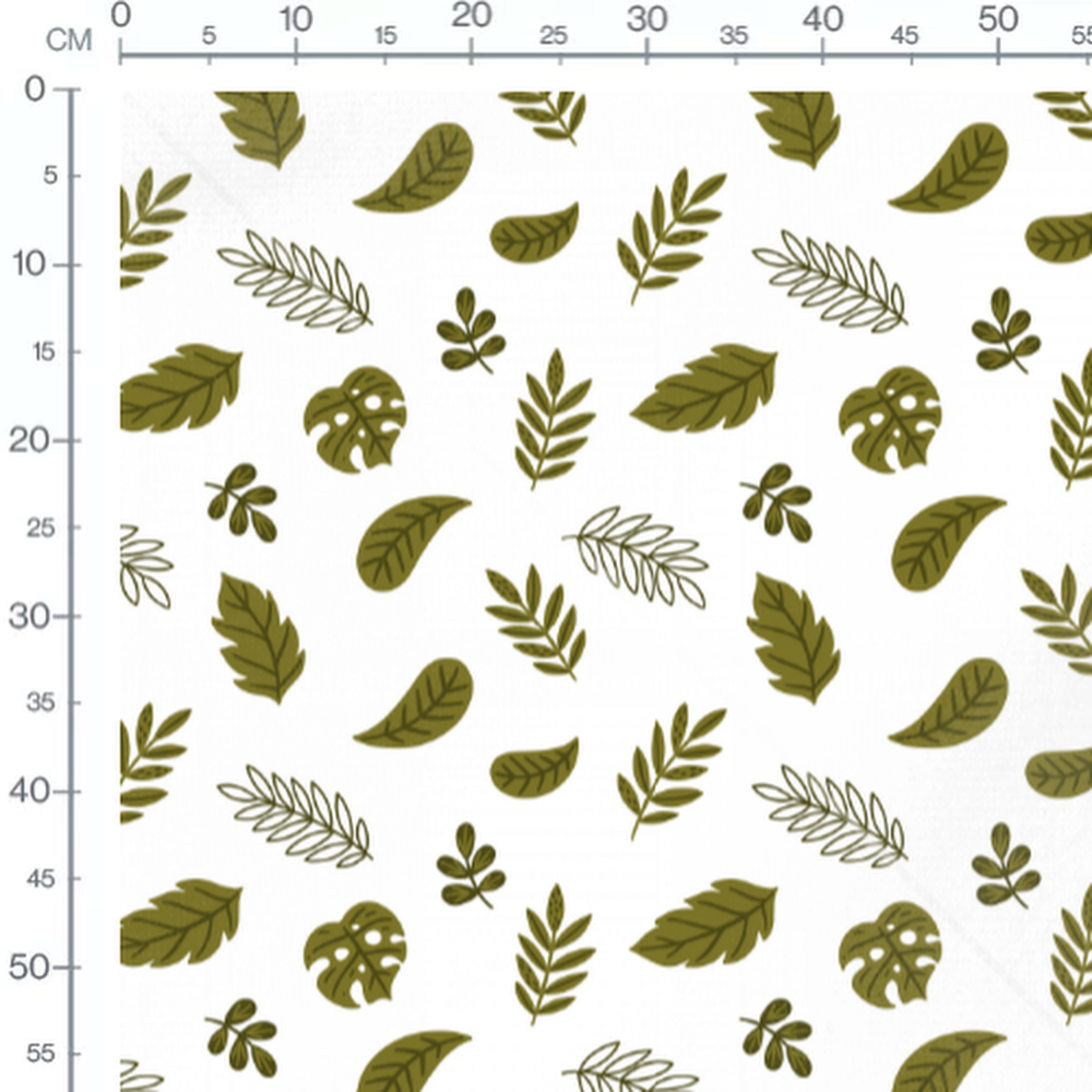 Tissu - Feuilles vertes sur blanc