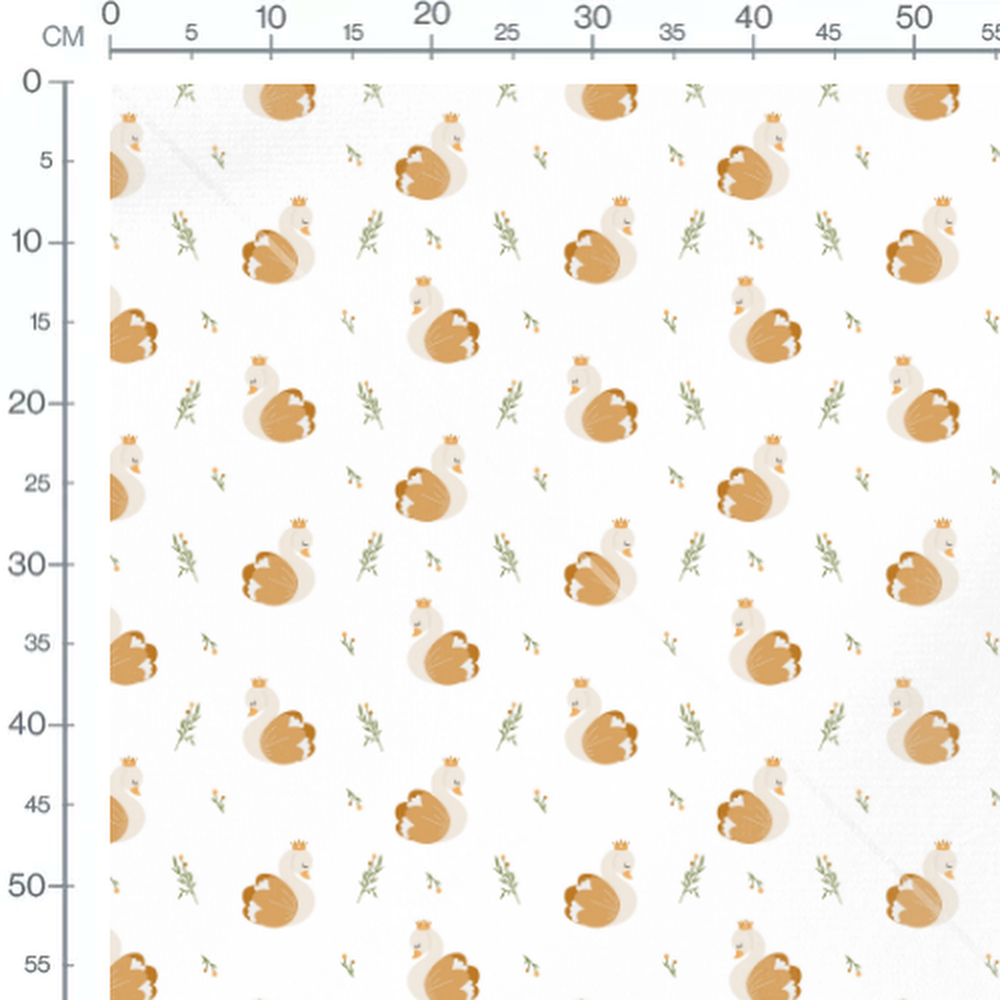 Tissu - Cygnes couronnés et fleurs