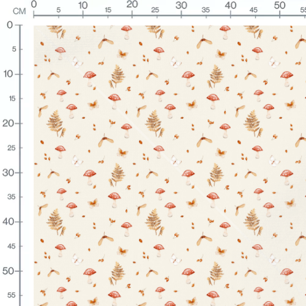 Tissu - Champignons et papillons beige
