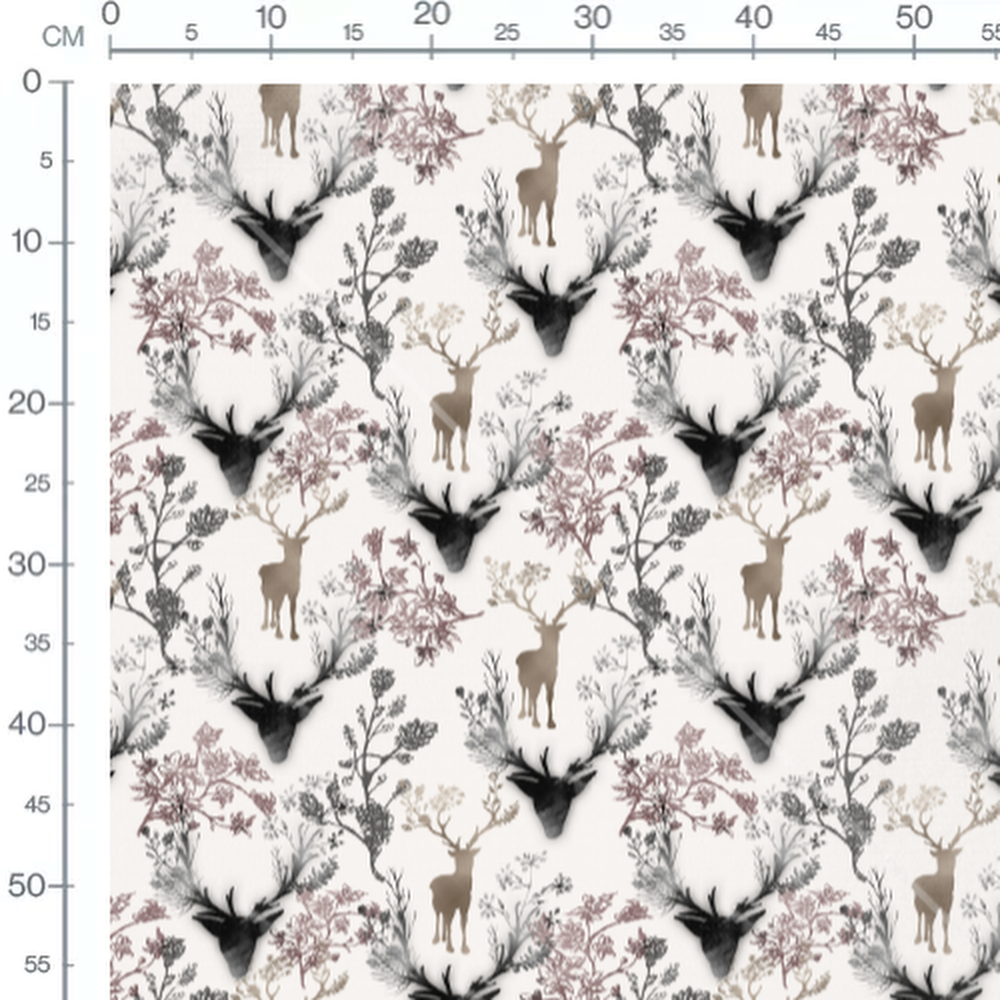 Tissu - Cerfs et feuillages artistiques