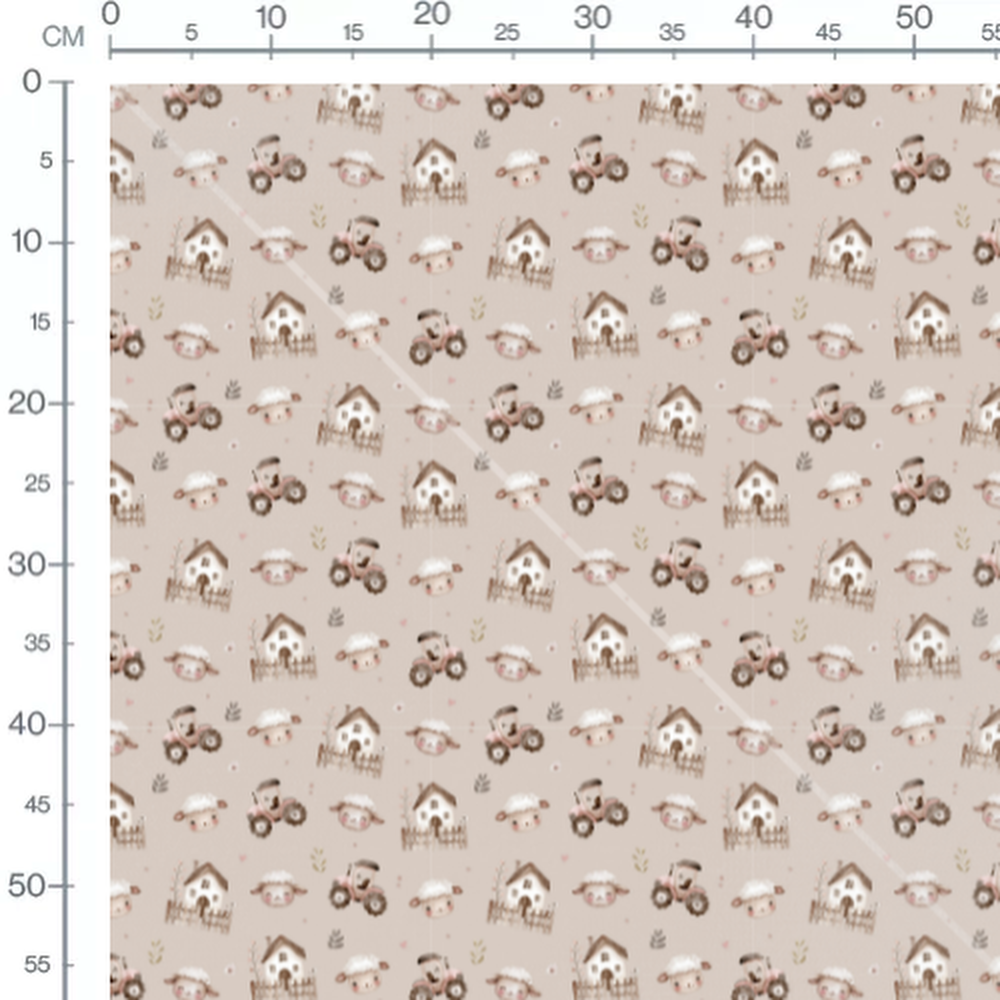 Tissu - Moutons et tracteurs roses