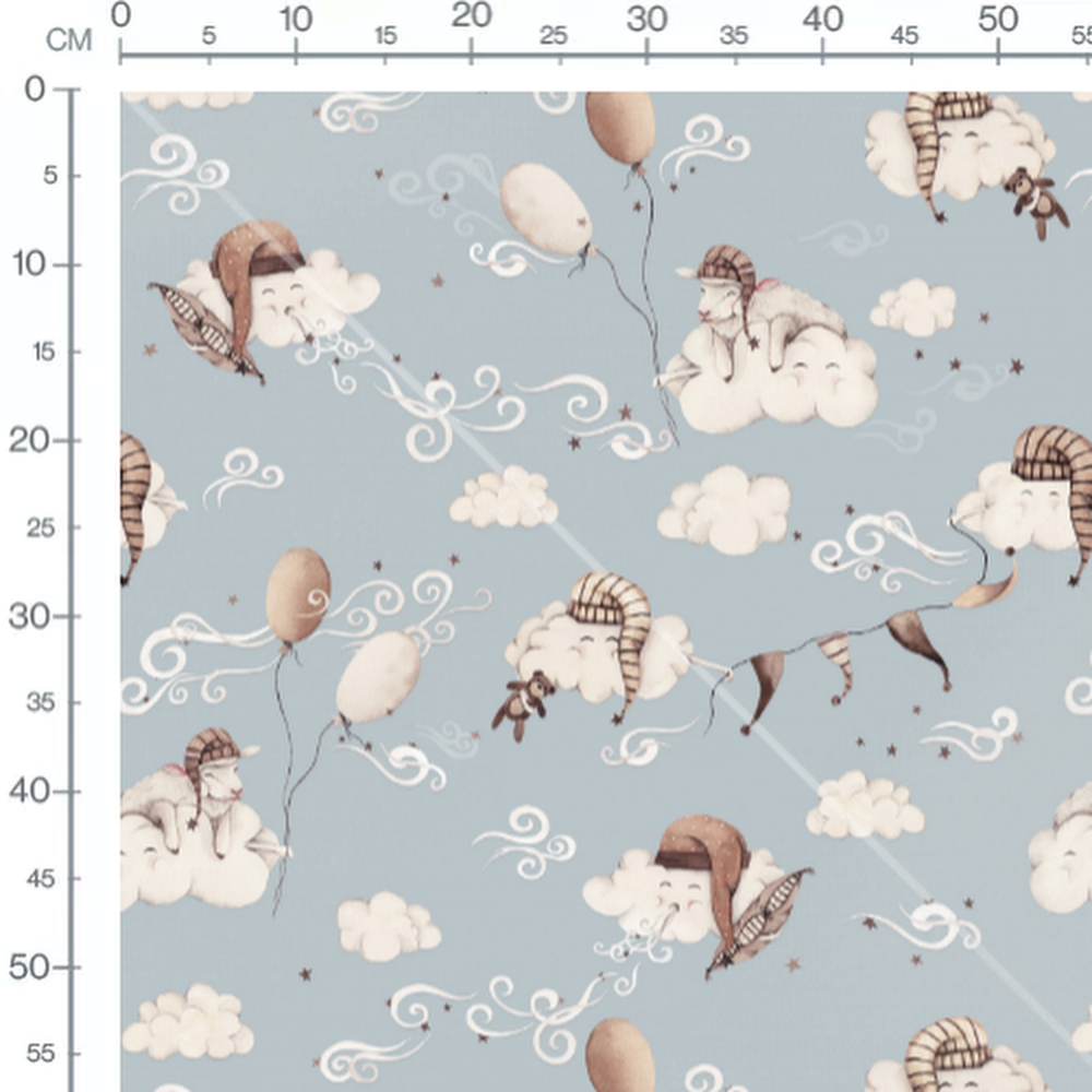 Tissu - Nuages et ballons bleus