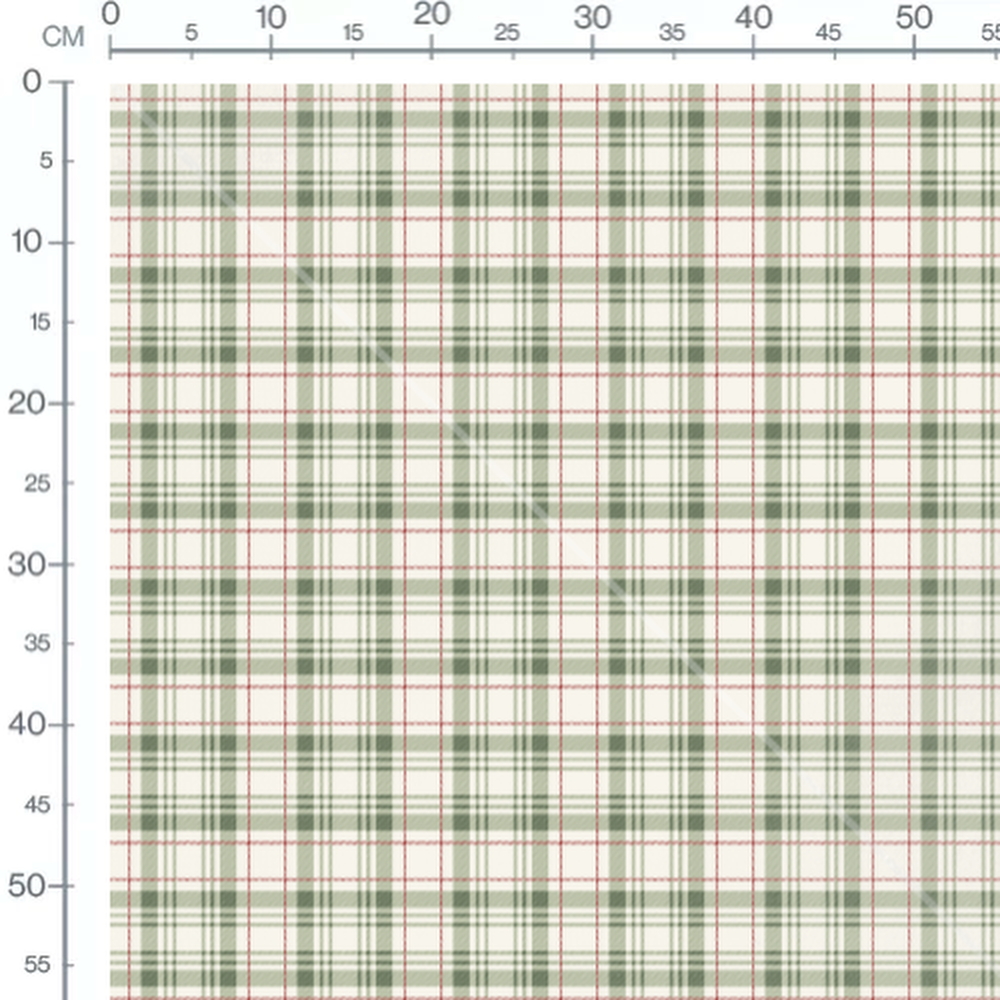 Tissu - Carreaux verts et rouges crème