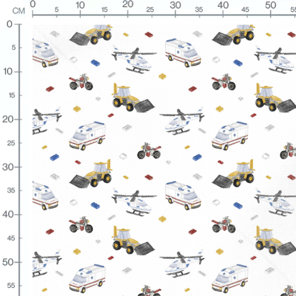 Tissu - Véhicules jouets et briques