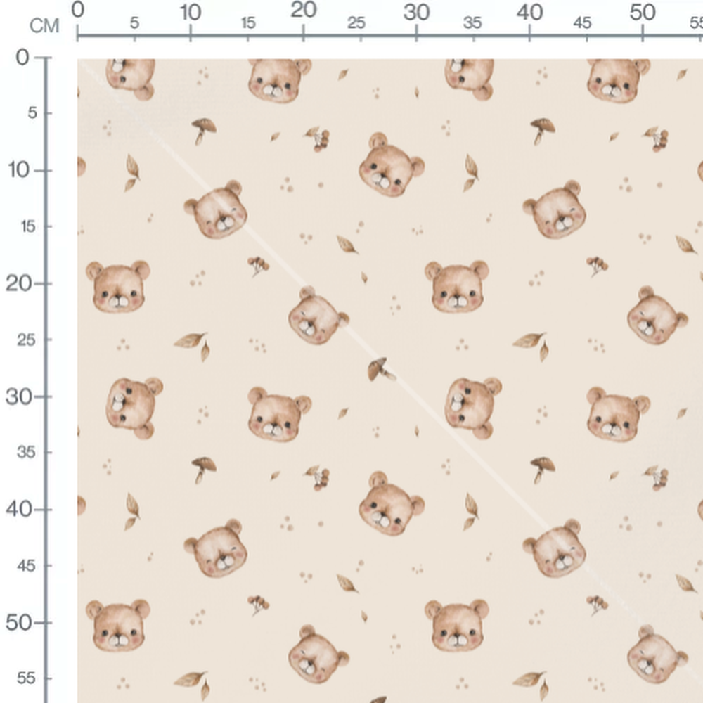 Tissu - Oursons et champignons beige
