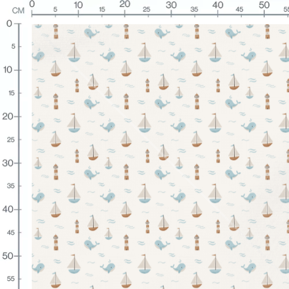 Tissu - Baleines et bateaux marins