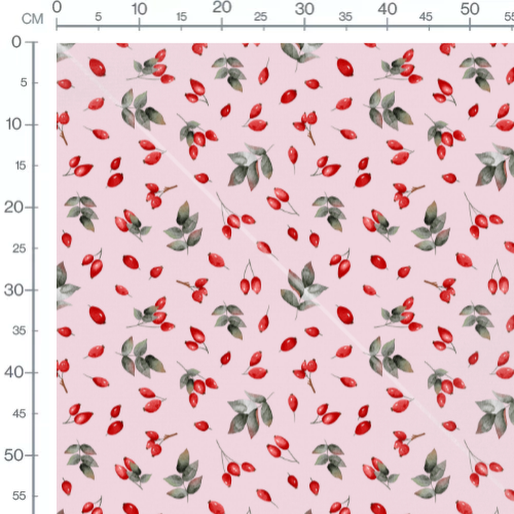 Tissu - Baies rouges et feuilles vertes