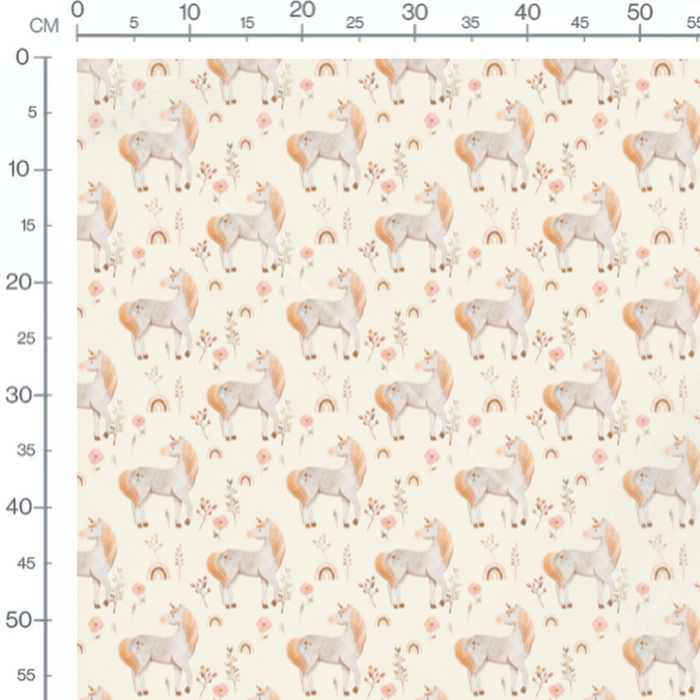Tissu - Licornes dorées et fleurs douces