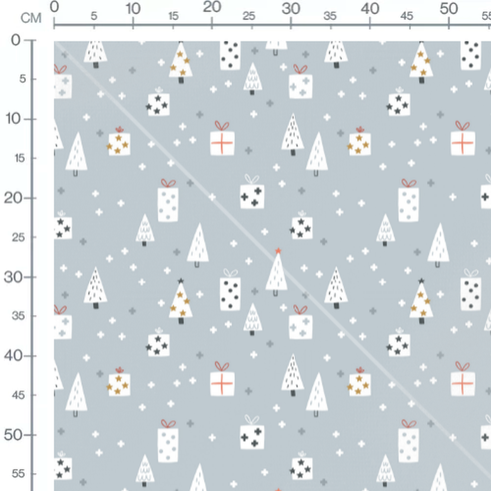 Tissu - Sapin et cadeaux sur fond bleu