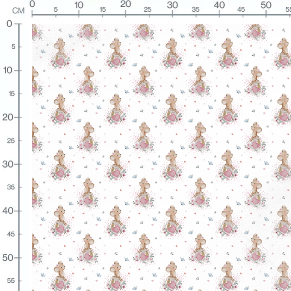 Tissu - Souris et papillons pastel
