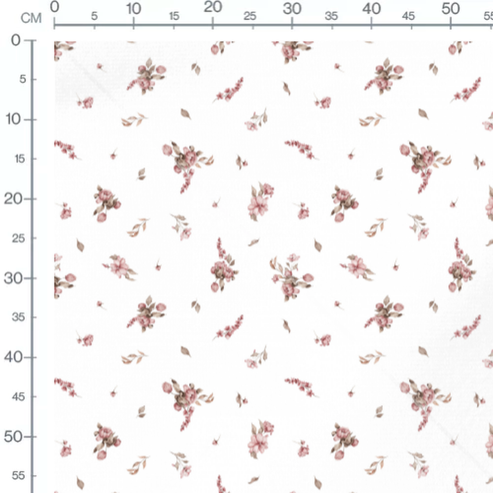 Tissu - Fleurs roses et feuilles brunes