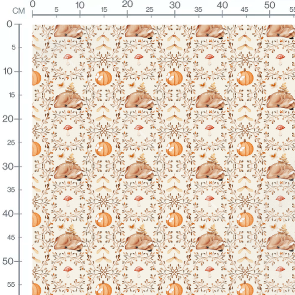 Tissu - Faon et champignon automnal