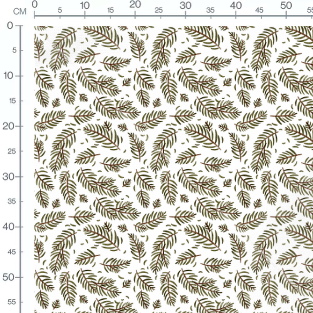 Tissu - Feuilles vertes et branches marron