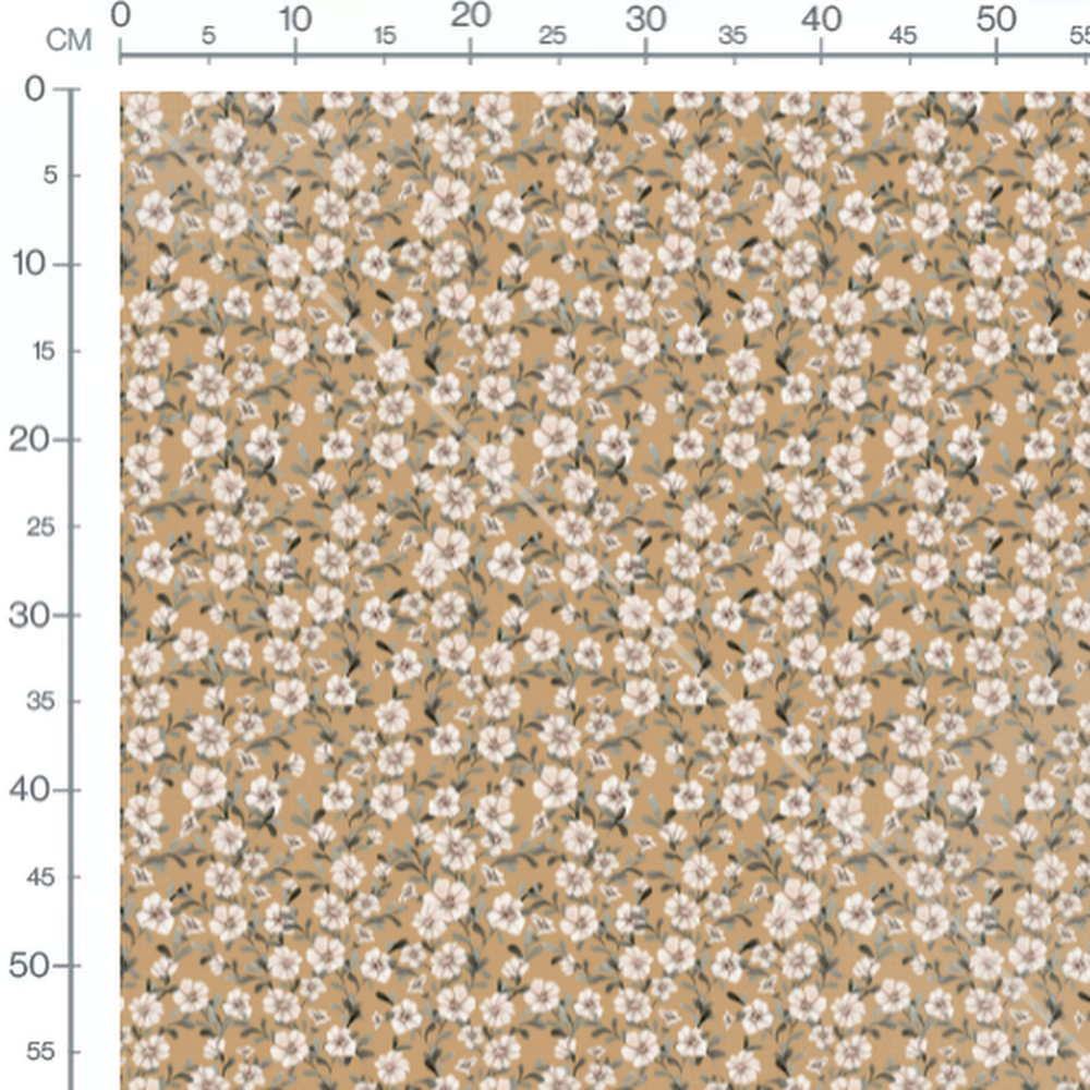 Tissu - Fleurs blanches et feuillage varié