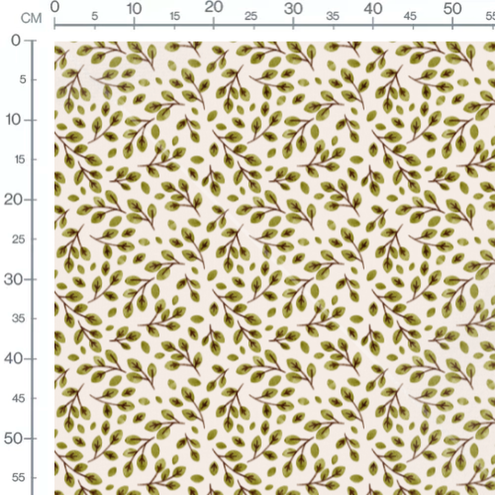 Tissu - Branches vertes sur fond beige