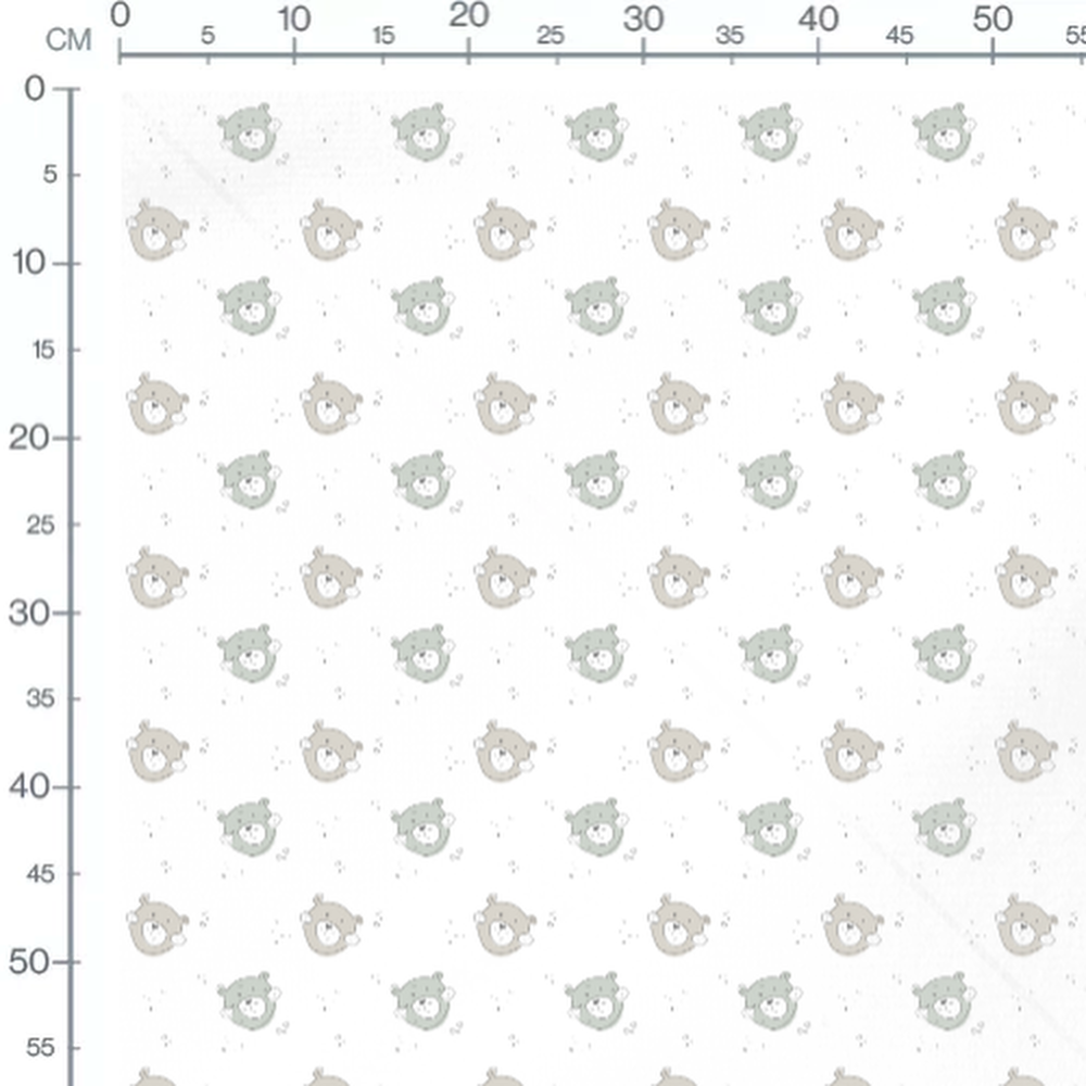 Tissu - Oursons gris et verts